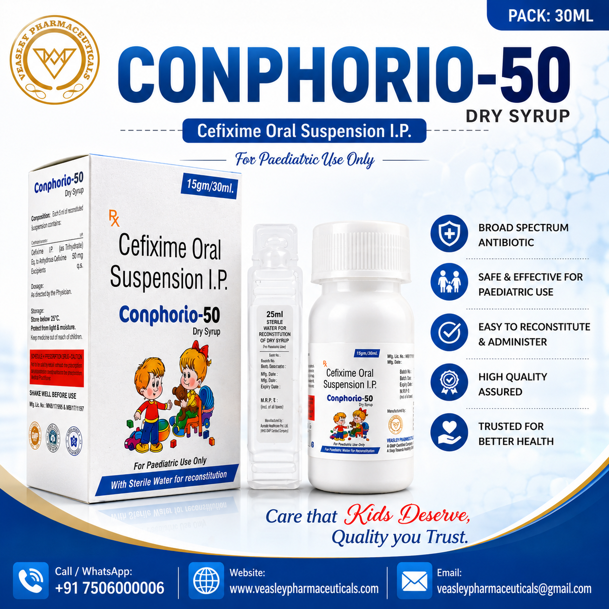 CONPHORIO-50 Dry Syrup | Cefixime Oral Suspension I.P.