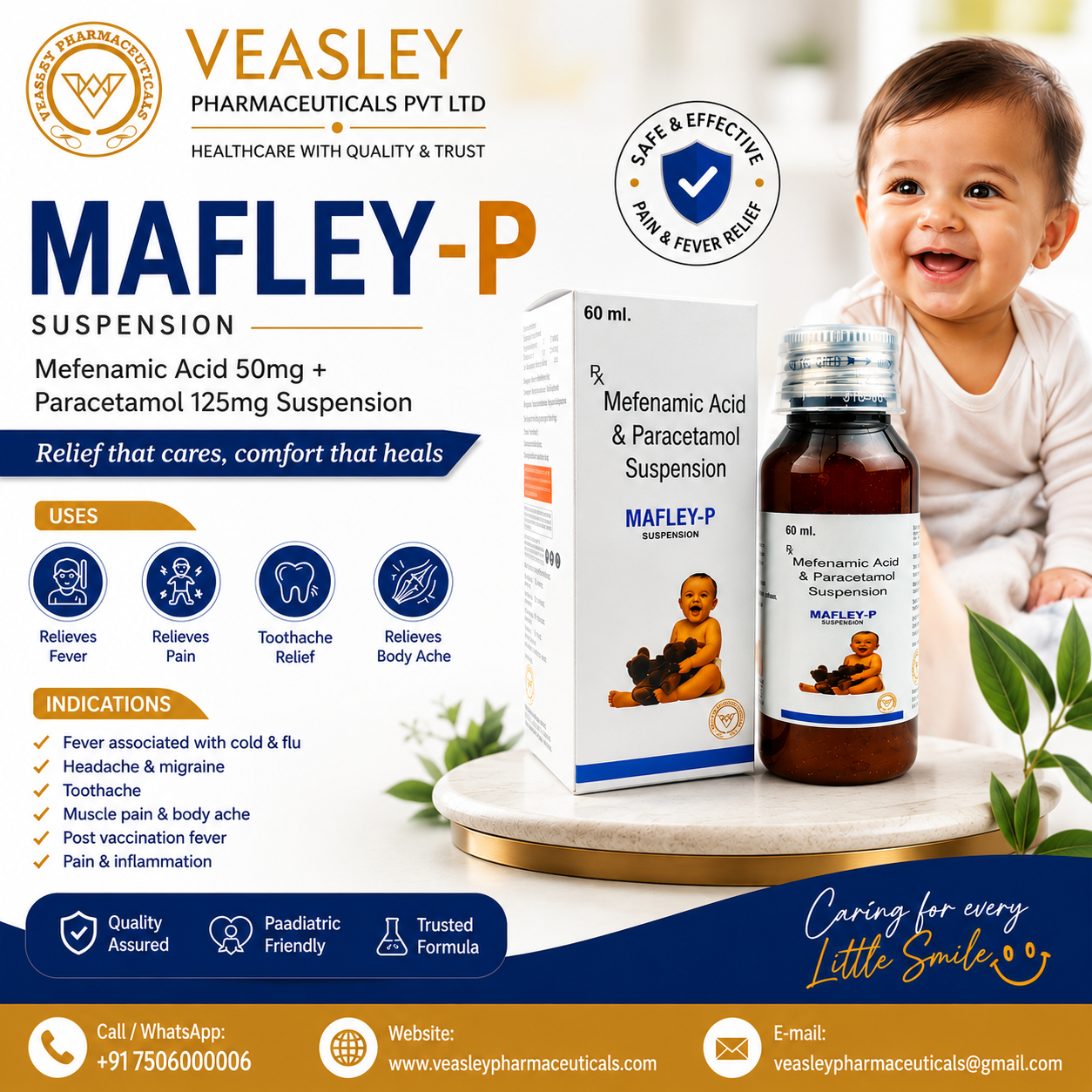 MAFLEY-P Suspension – Mefenamic Acid and Paracetamol Suspension for pediatric fever and pain relief