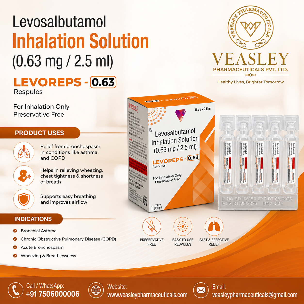 LEVOREPS-0.63 Respules | Levosalbutamol Inhalation Solution